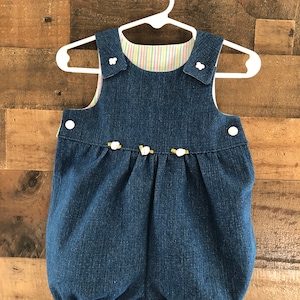 Denim Girls Bubble Romper with snaps, Summer Romper, Short Romper, Girl&#39;s Romper, Toddler Romper