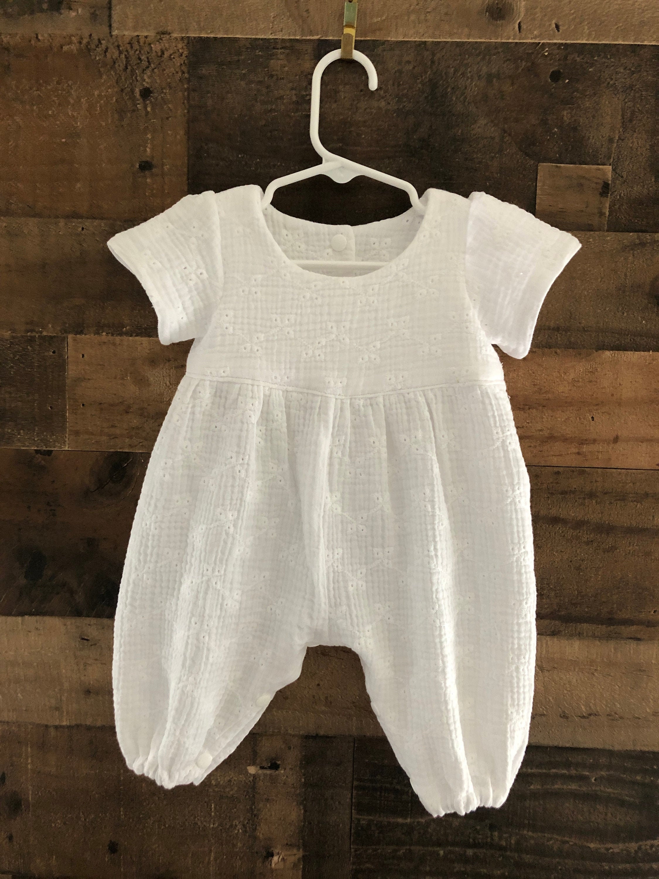 Short Sleeve Bubble Gauze Baby Romper White Eyelet Etsy