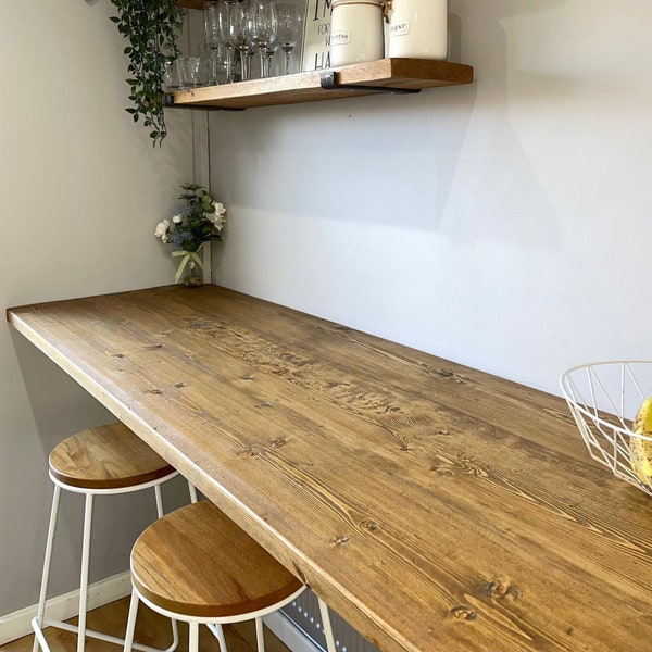 Breakfast Bar | Kitchen Dining Area Table | Made Of Scaffold Boards | Rustic Kitchen Furniture | Handmade Bar With Brackets Or Hairpin Legs