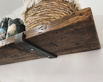 Rustic Wooden Shelf Made Of Reclaimed Recycled Scaffold Boards | Industrial Style Shelving | Kitchen Bedroom Living Room Shelves