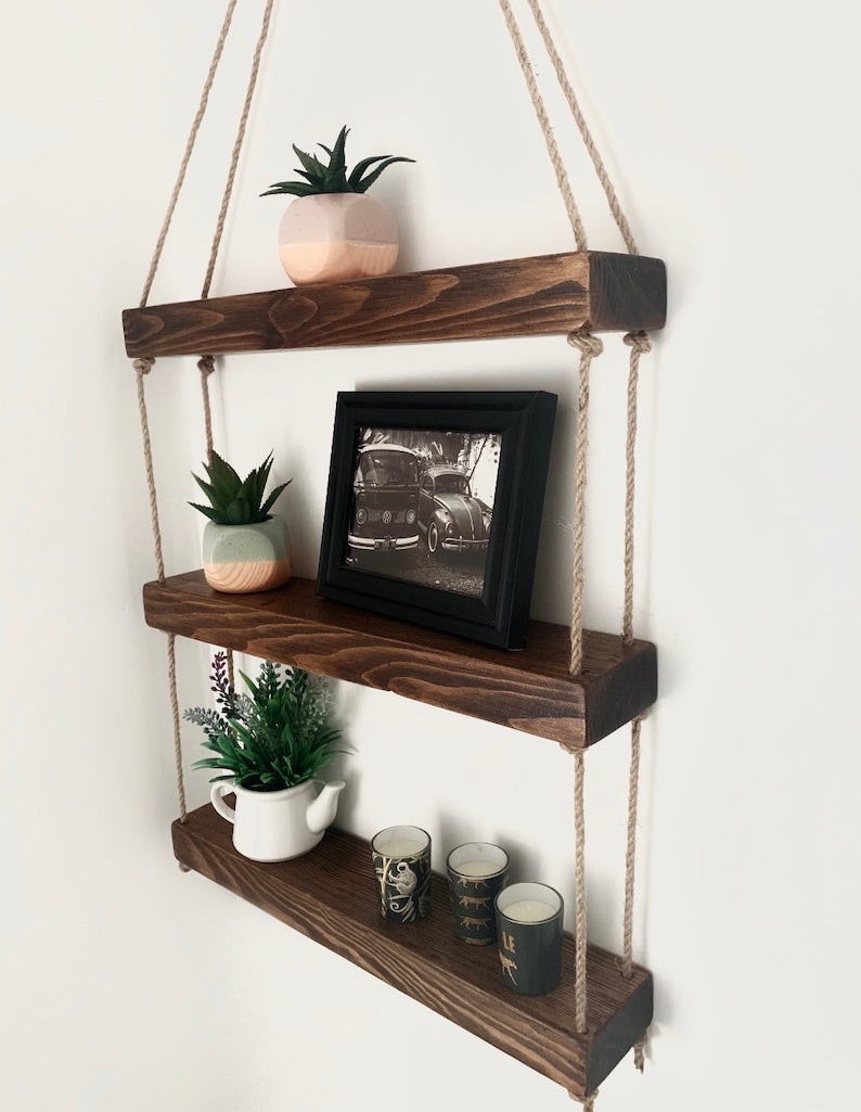 Chunky Rustic Hanging Shelves 2 tier Floating Shelf Living Etsy