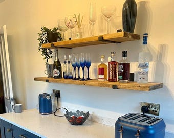 Stunning Rustic Shelf Made of Reclaimed Scaffold Boards With Brackets, Kitchen Shelve, Bookshelf, Shelving