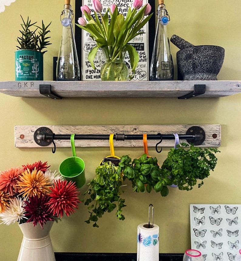 Rustic Wooden Shelf Made Of Reclaimed Recycled Scaffold Boards Industrial Style Shelving Kitchen Bedroom Living Room Shelves image 5