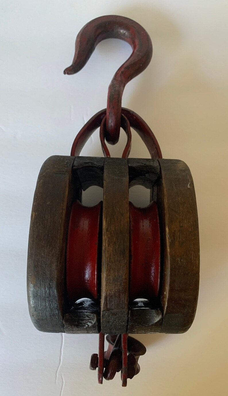 Vintage Wood Block and Tackle Pulley With Hook Etsy