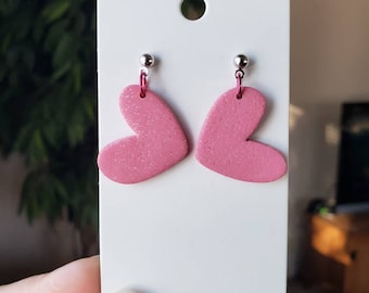 Pink Heart Polymer Clay Earrings