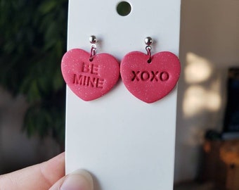 Dark Pink Valentine's Day Polymer Clay Earrings
