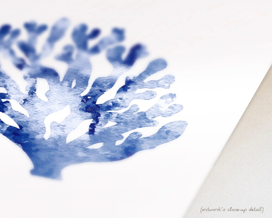 Blue Sea Coral Watercolor Art Coastal Decor Printable Etsy