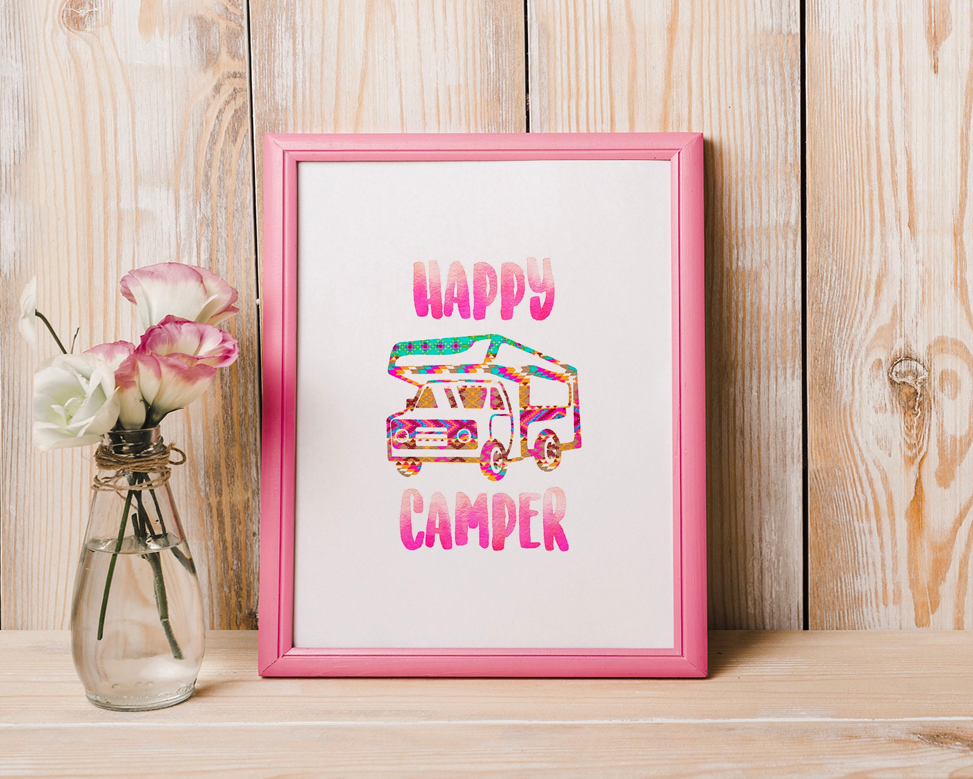 Watercolor happy camper printable art digital print camper | Etsy