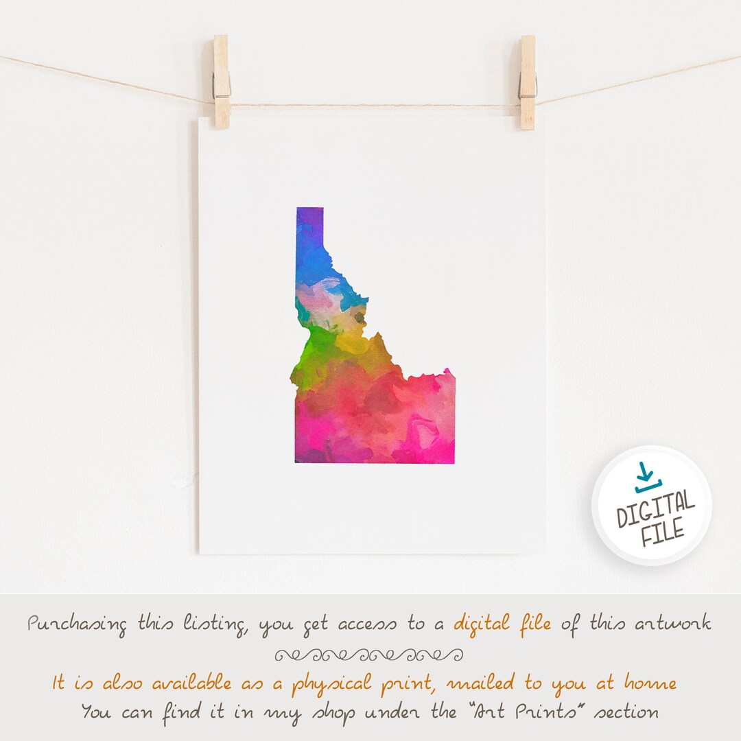 Idaho Watercolor Map Art Printable Art State Decor Travel - Etsy