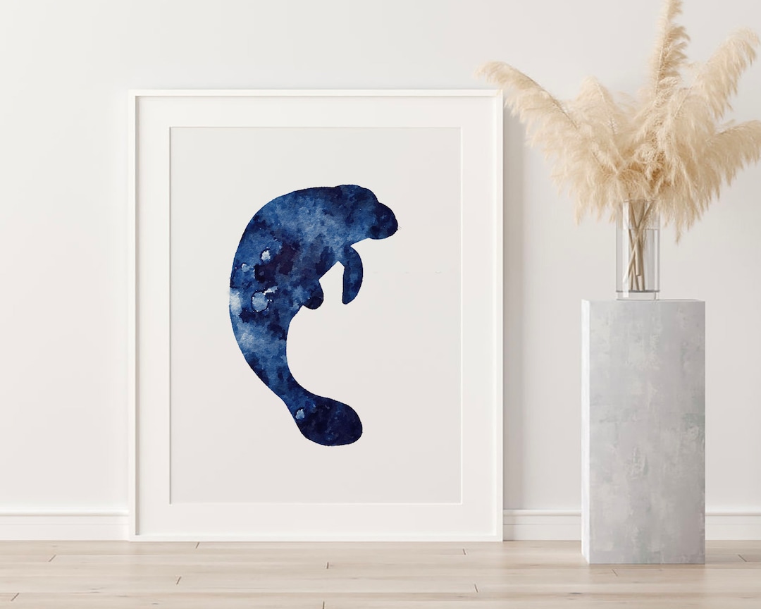 Watercolor Manatee Printable Art Manatee Wall Art Navy - Etsy