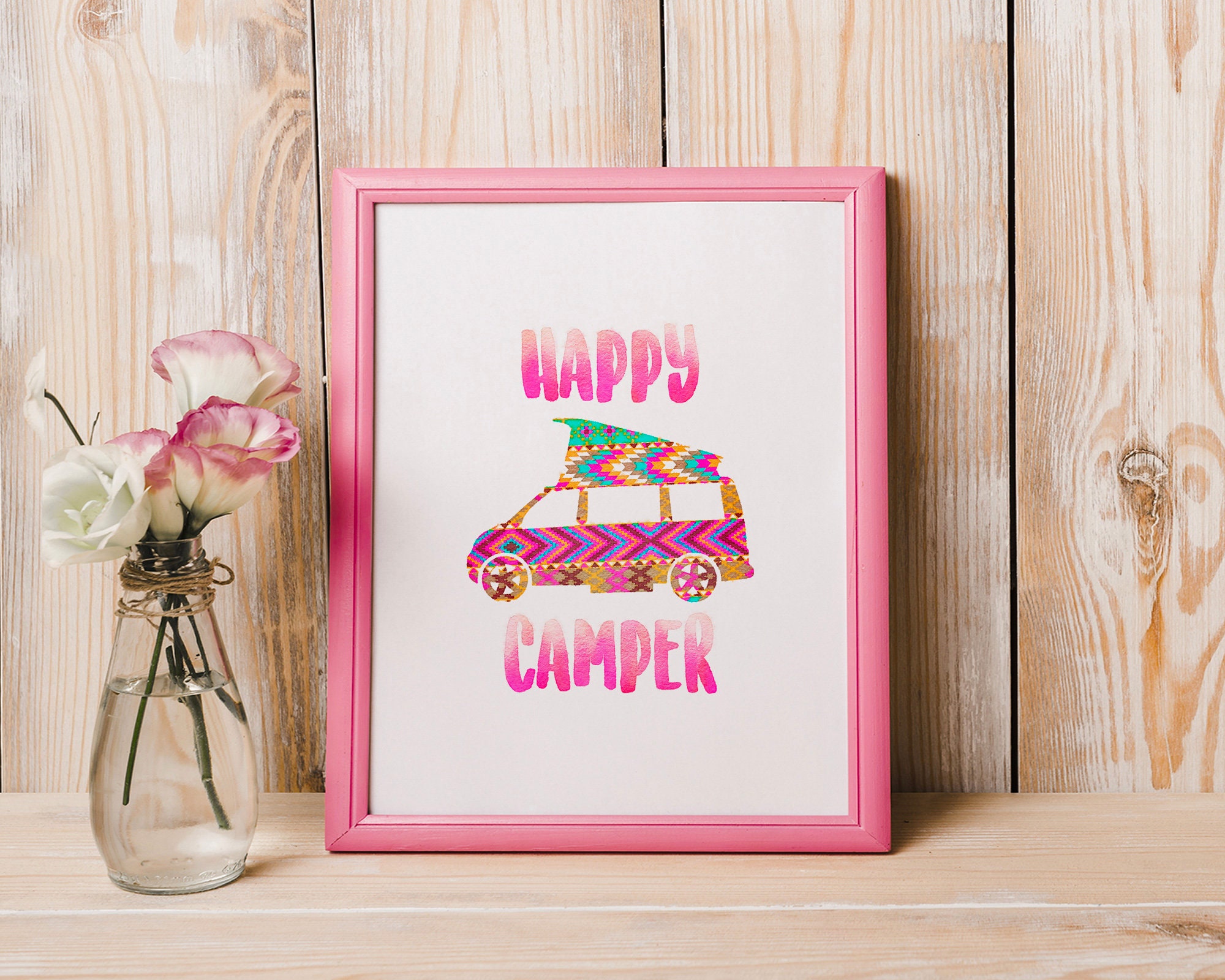 Happy camper printable art rv decor watercolor painting | Etsy