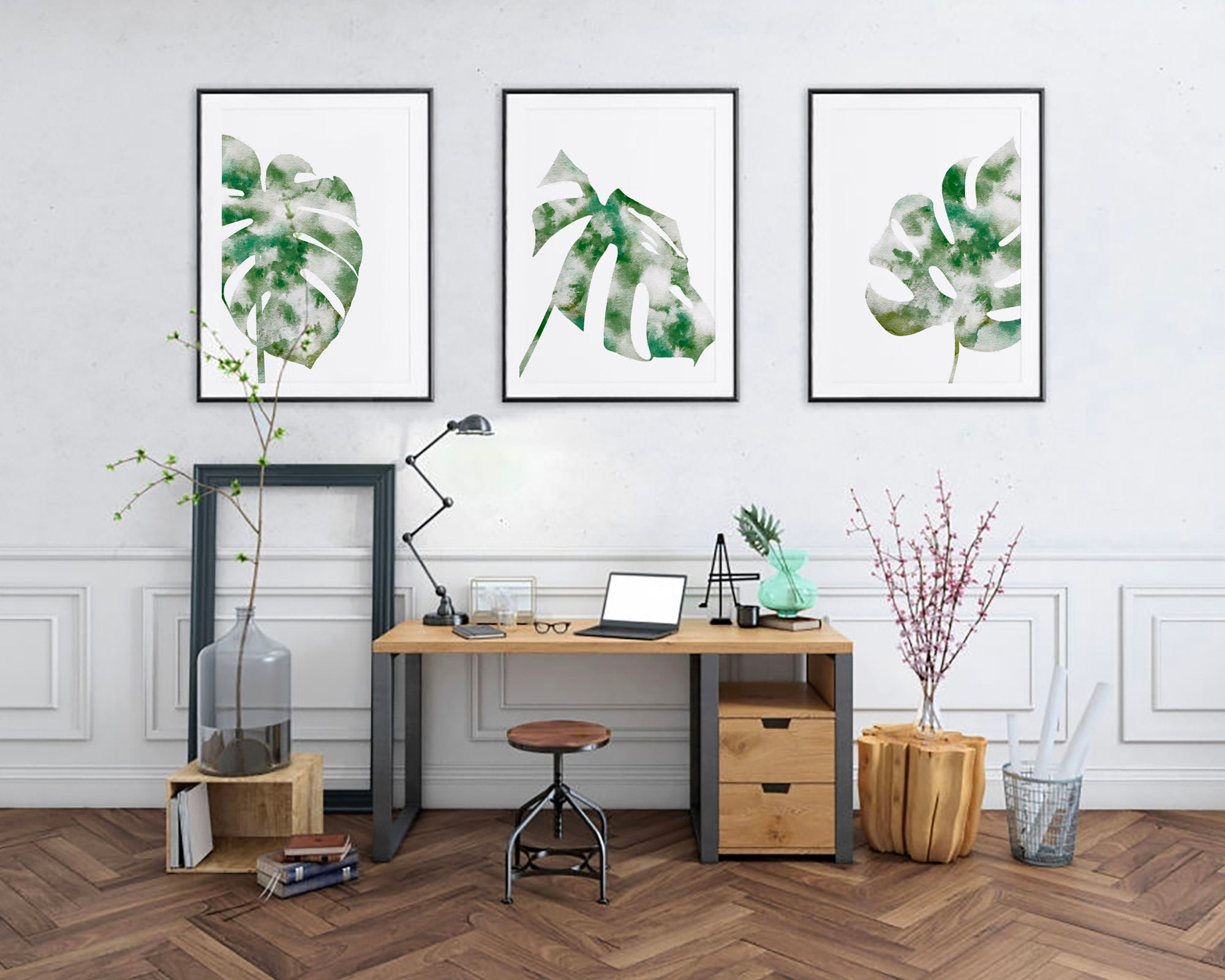 Monstera Set of 3 Wall Art Tropical Leaves Art Printable Set - Etsy UK