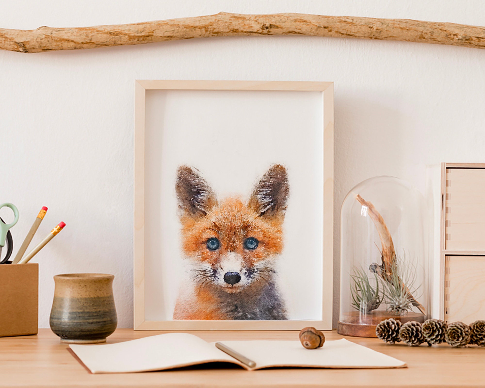 Baby fox print fox painting woodland nursery art watercolor Etsy