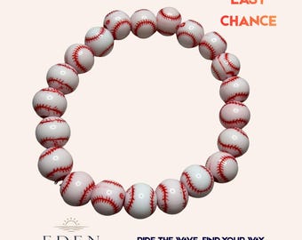 Ball Park Baseball Beaded Stretch Bracelet Red White Game Day Jewelry Last Chance Discontinued