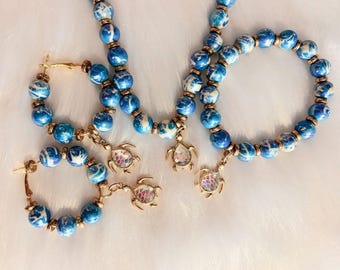 Sea Turtle Necklace, Bracelet, Earring Set