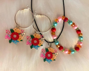 Wildflower Blossom Necklace, Bracelet, Earring Set