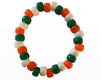 Orange, Green, and White Pony Bead Bracelet