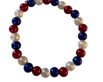 Red, White, Blue Pearls Bracelet