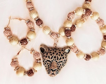 Jaguar Necklace, Bracelet, Earring Set