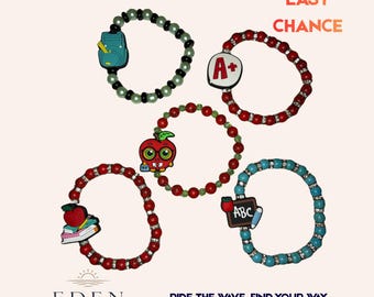 Last Bell Collection Teacher Stretch Bracelets  Apple, A+, ABC, Backpack Charm