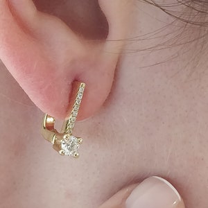 Diamond Square Huggie Earrings /  Diamond Hoop Earrings / Diamond Hoop Earrings / Square Hoop Earrings / Huggie Earring /