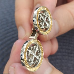 Idea de regalo para él 0.30 Ct Diamante natural oro macizo Gemelos, regalo del día del padre, regalos cristianos, regalos católicos,