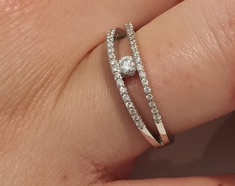Round brilliant diamond band, Split Shank wedding Ring, Micro Pave Diamond Ring,  Gold Modern engagement Style Ring, unique promise ring