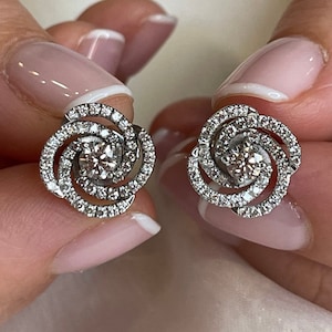 Diamond stud earrings,  flower shaped diamond earrings, 14k gold