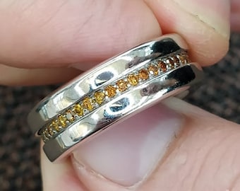 1.37 Ctw Unique wedding band ring , diamond ring , gold spinner ring , FANCY COLORED DIAMONDS, wide ring, Yellow, orange, red diamonds