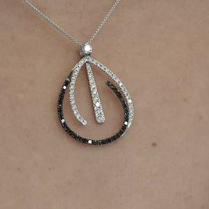 Drop Pendant Necklace, Modern Statement Necklace, Designer Yin Yang Solid gold black diamond Necklace elegant Pendant Gift for Her Women