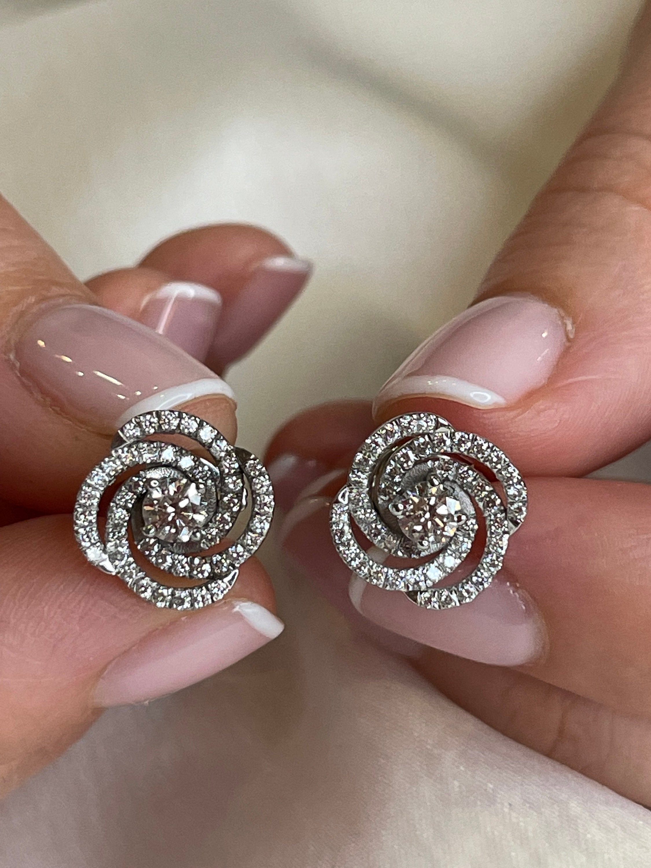 Diamond Stud Earrings Flower Shaped Diamond Earrings 14k Gold