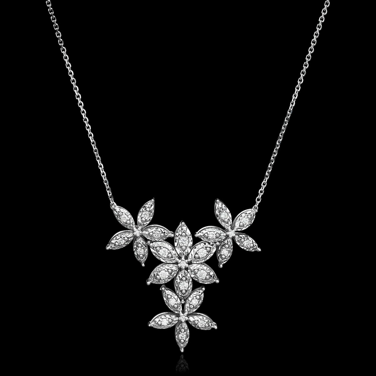 14 Karat White Gold Flower Diamond Women and Girls Necklace - Etsy Israel