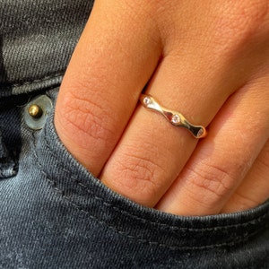 Flush wedding band Promise Ring , 14k Gold flush Stacking Ring , Thick Wedding Ring For Women , pave Zircon Ring, CZ heart ring, Size 7