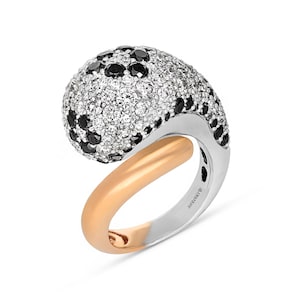 Unique statement ring, Women two tone ring, black diamond , Large abstract gold , modern architectural geometric one of a kind designer ring