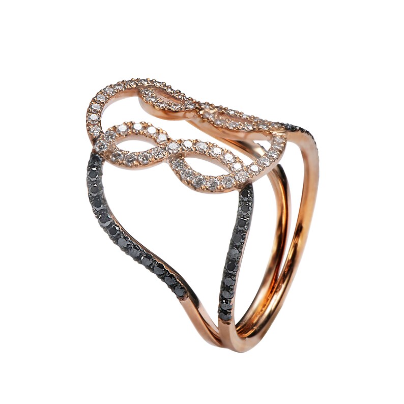 Unique Double Infinity Ring, 0.73 CT Black Diamond Ring in 18 Karat ...