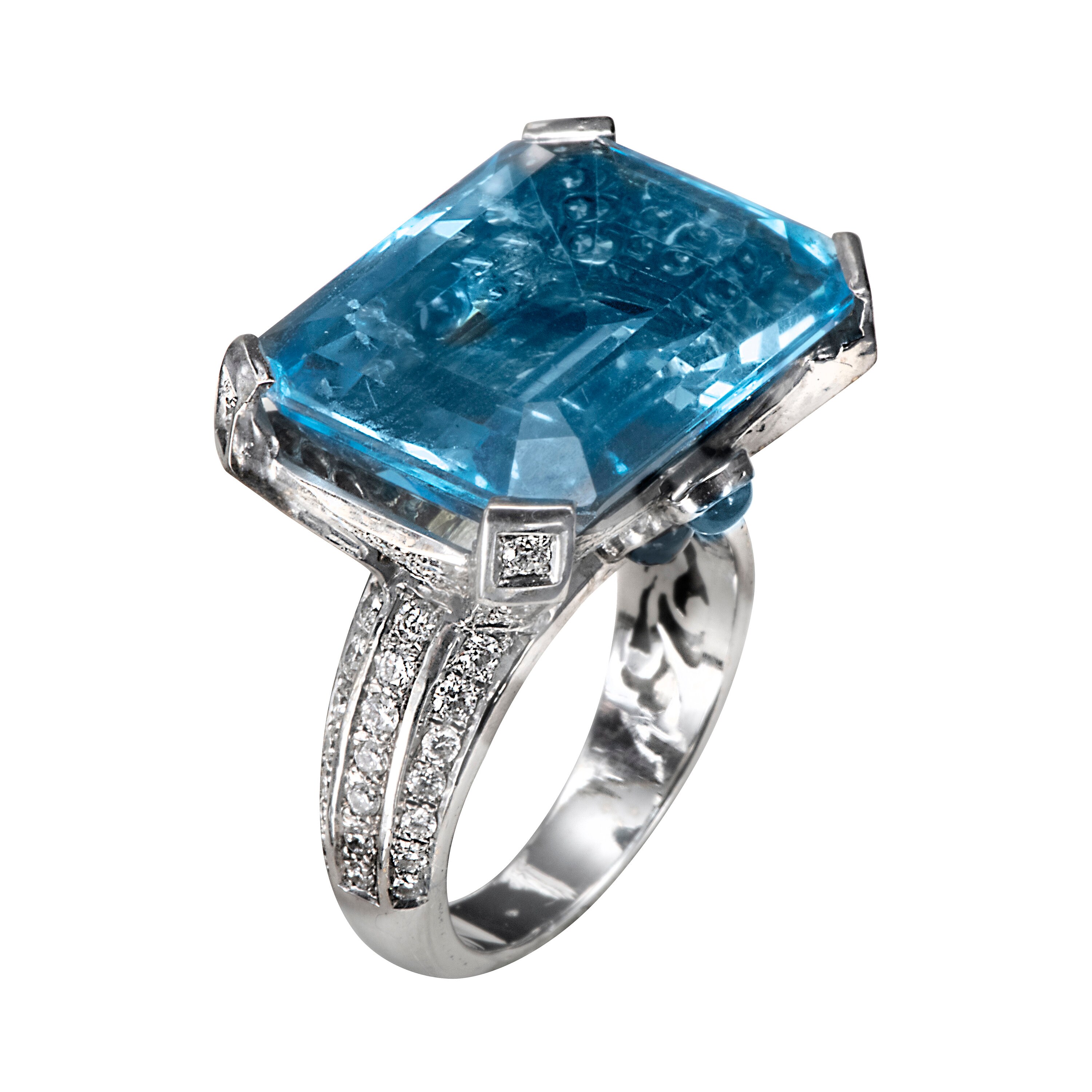 Extra Large Blue Topaz Engagement Ring, Real Diamonds & 24.80 Carat ...