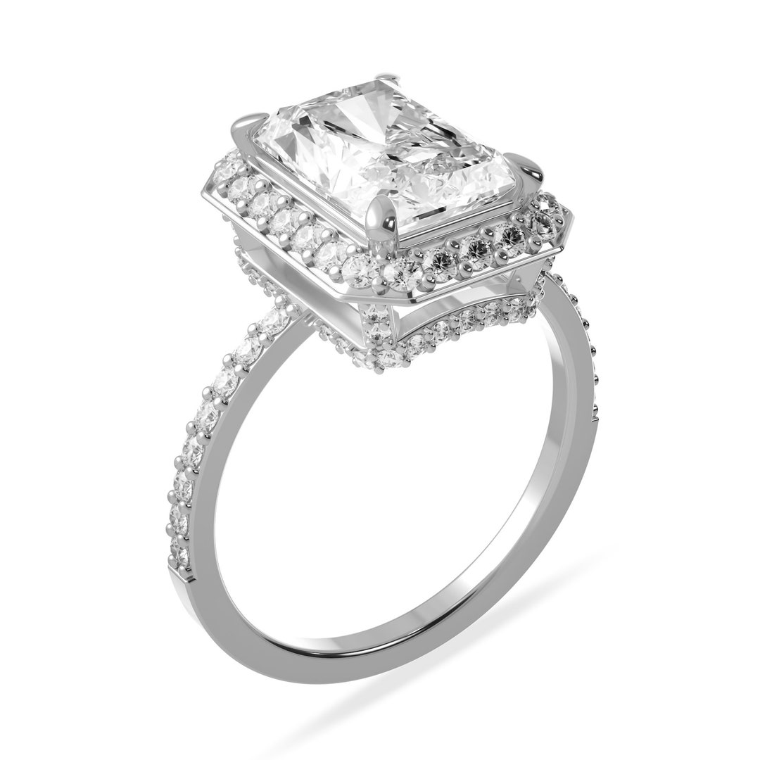 Hidden Halo Radiant Engagement Ring 2 Carat Lab CVD Diamonds