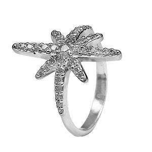 Diamond Starburst Ring, 18 Karat White Gold Star Engagement Ring, Northern Star ring for Women