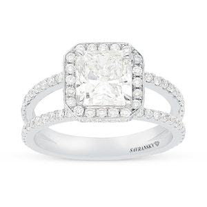 3.5 Carat Diamond Ring, Platinum Split shank Engagement Ring, Pave Halo Set Cushion Cut Ring for Her, Large Lab grown ring,  IGI certified