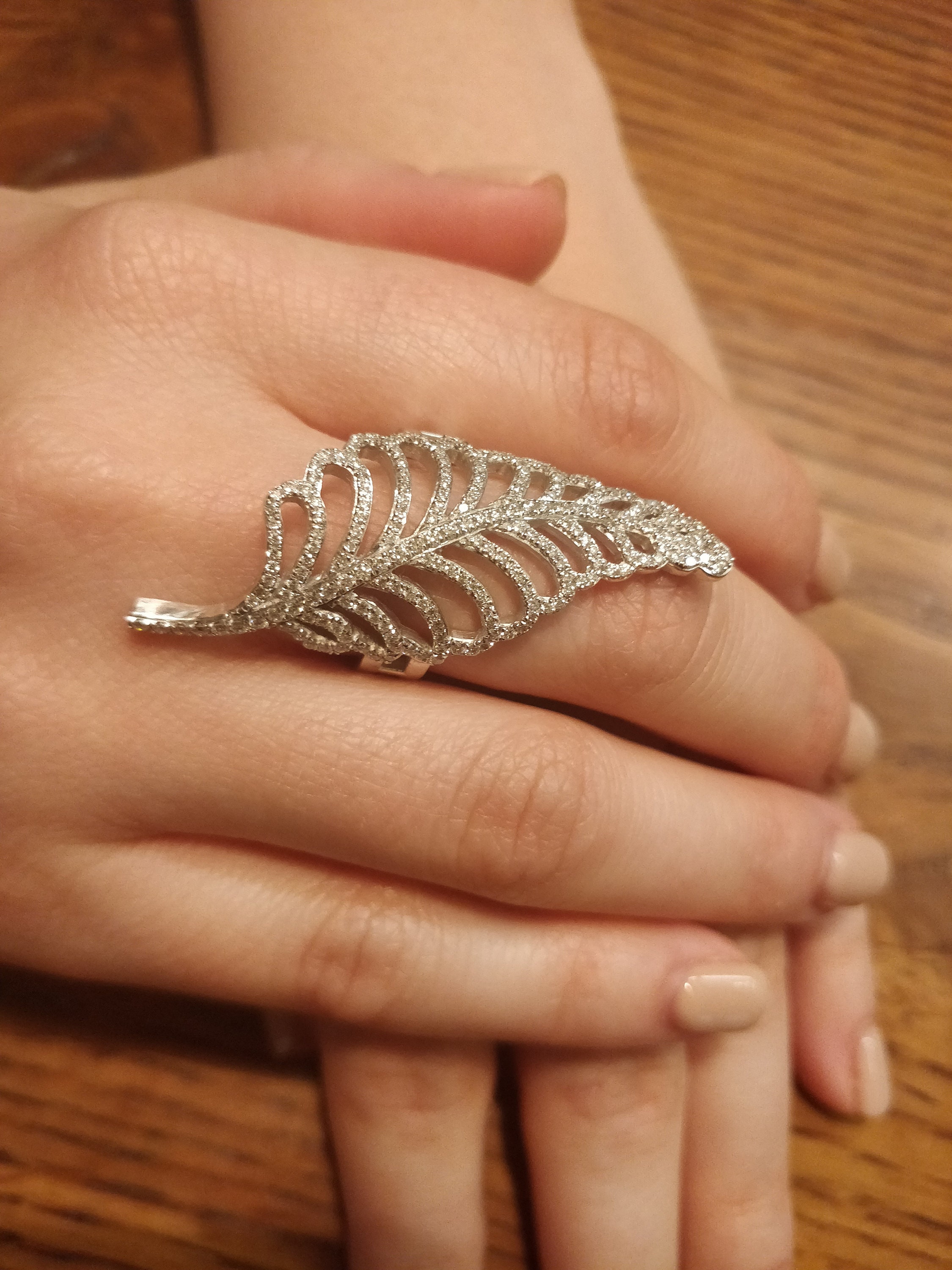 Buy Unique Statement Rings for Women, Large Leaf Ring, Full Finger Ring,  Knuckle Ring, White Diamonds 18 Karat White Gold Leaf Ring Online in India  - Etsy