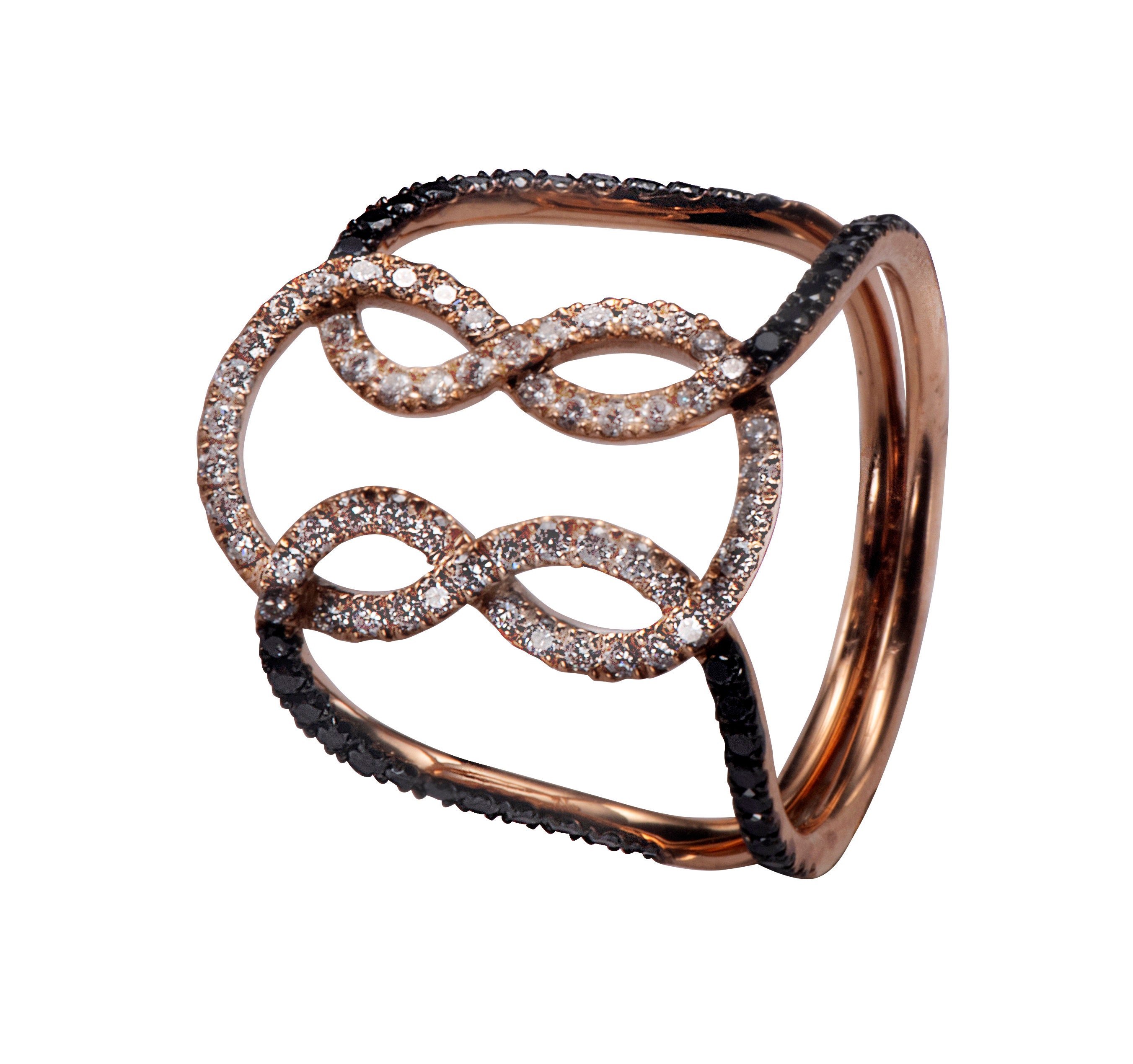 Unique Double Infinity Ring, 0.73 CT Black Diamond Ring in 18 Karat ...