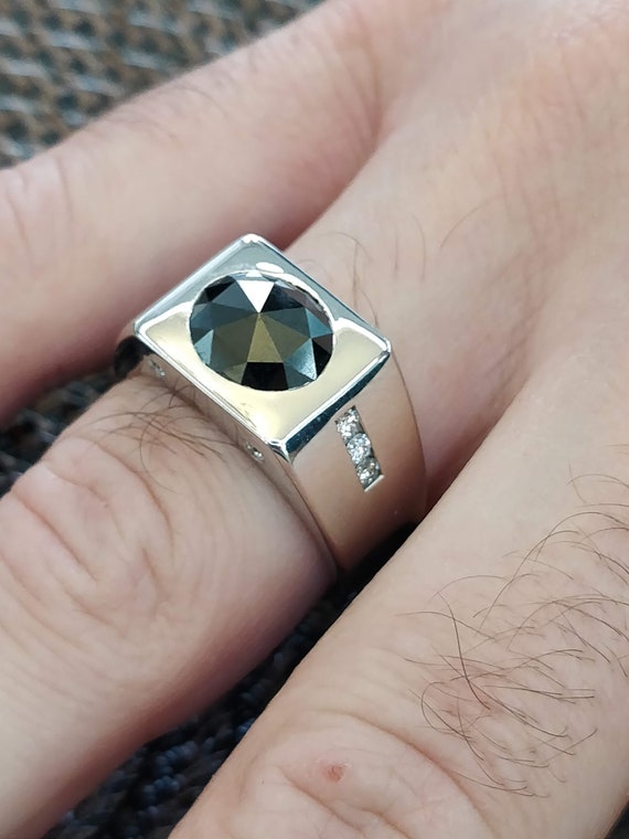Anello uomo anello con sigillo diamante nero naturale 2.35 carati oro bianco 18 carati anello sigillo diamanti anello largo fede nuziale con diamanti neri Etsy Italia