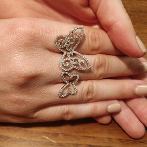 Double Finger Diamond Butterfly Ring - 1.06 carat Diamonds in 18k White Gold, Nature Statement Ring, Large Cocktail Ring for Women