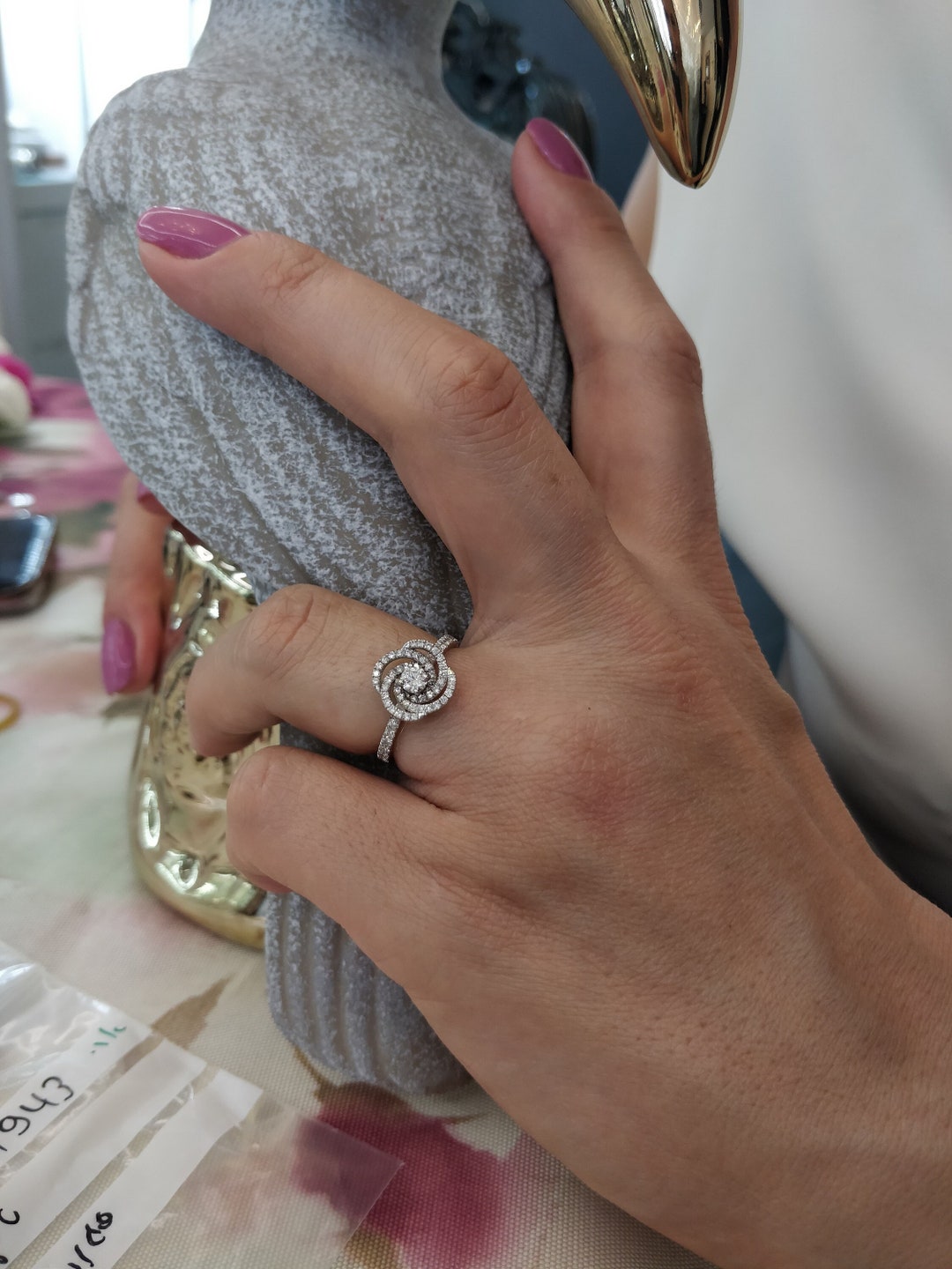 Flower Engagement Ring White Gold Gold Engagement Ring With Diamond Special Unique Engagement Ring Etsy Canada