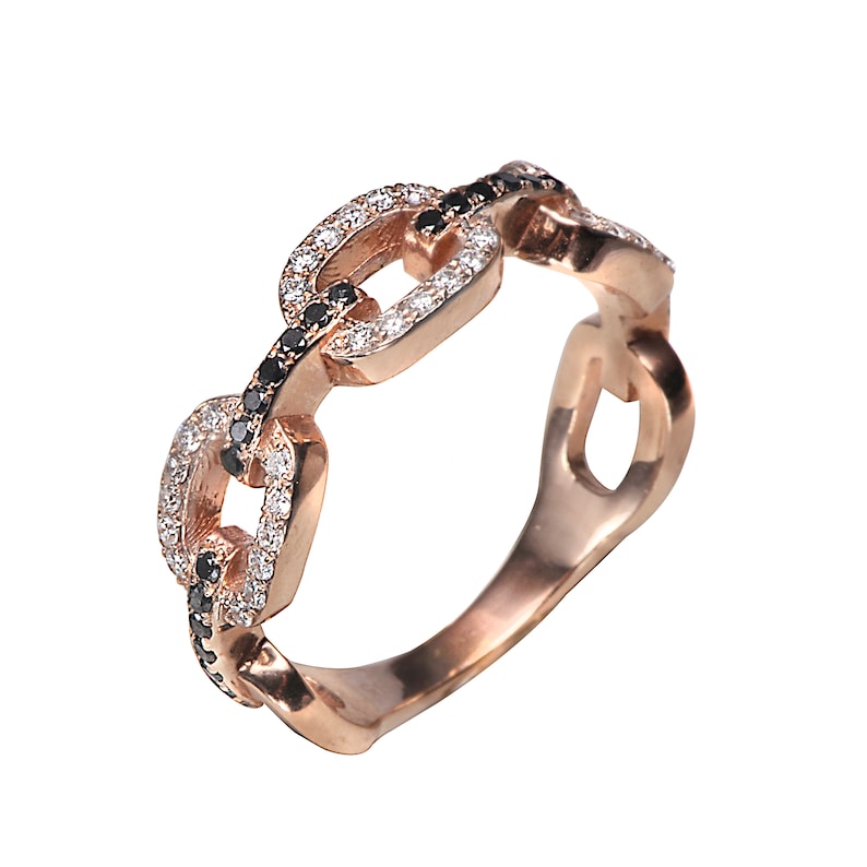 White and Black Diamonds 14 Karat Rose Gold Chain Ring Etsy