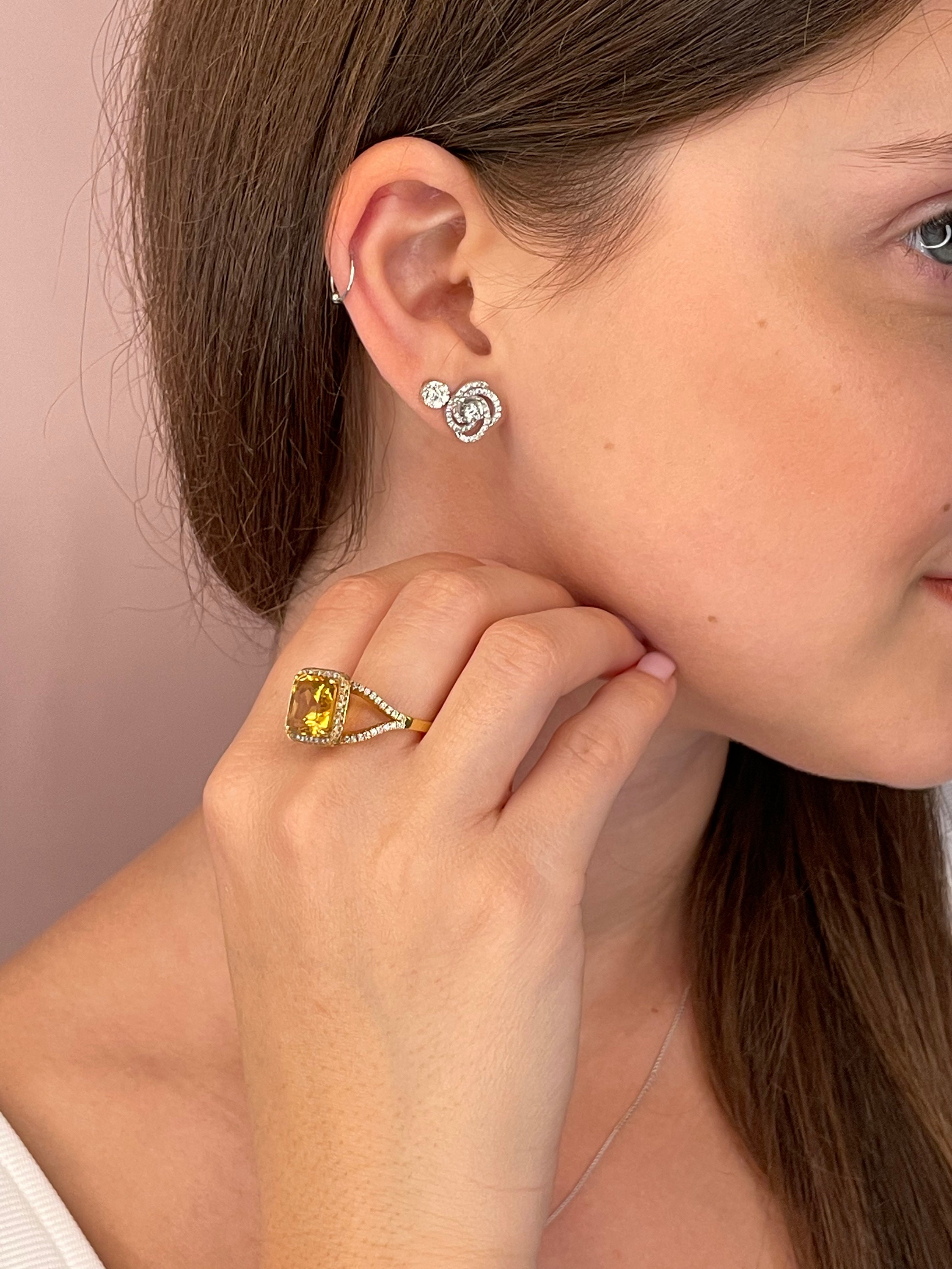 Spiral 18K Yellow Gold Pave Diamond Earrings Studs | Cadar