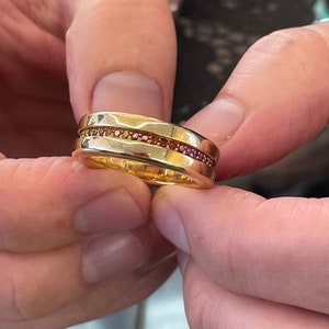Unique wedding band, 1.3 Carat Rainbow Pride Ring,  Diamond Spinner ring White gold Stackable Band, Gold groom Wedding Ring