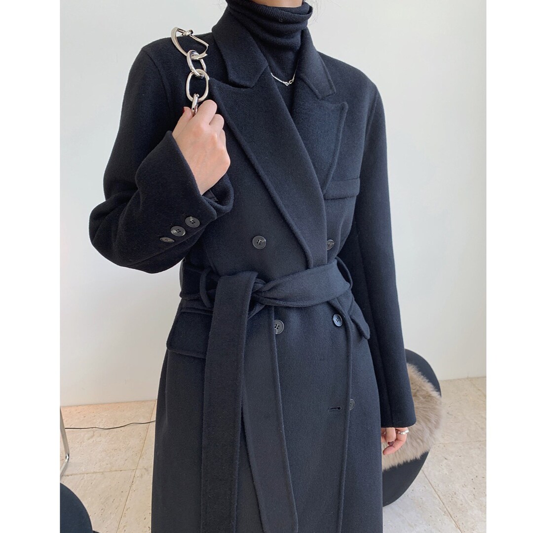 Wool Suit Black Long Jacket With Belt Black Wool Jacket Double Etsy