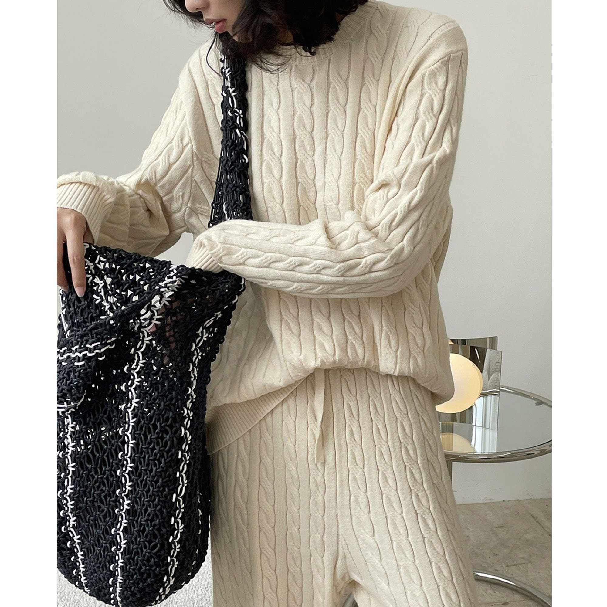 Cable Knitting Sweater Set Soft Knitted Sweater Spring Casual Etsy