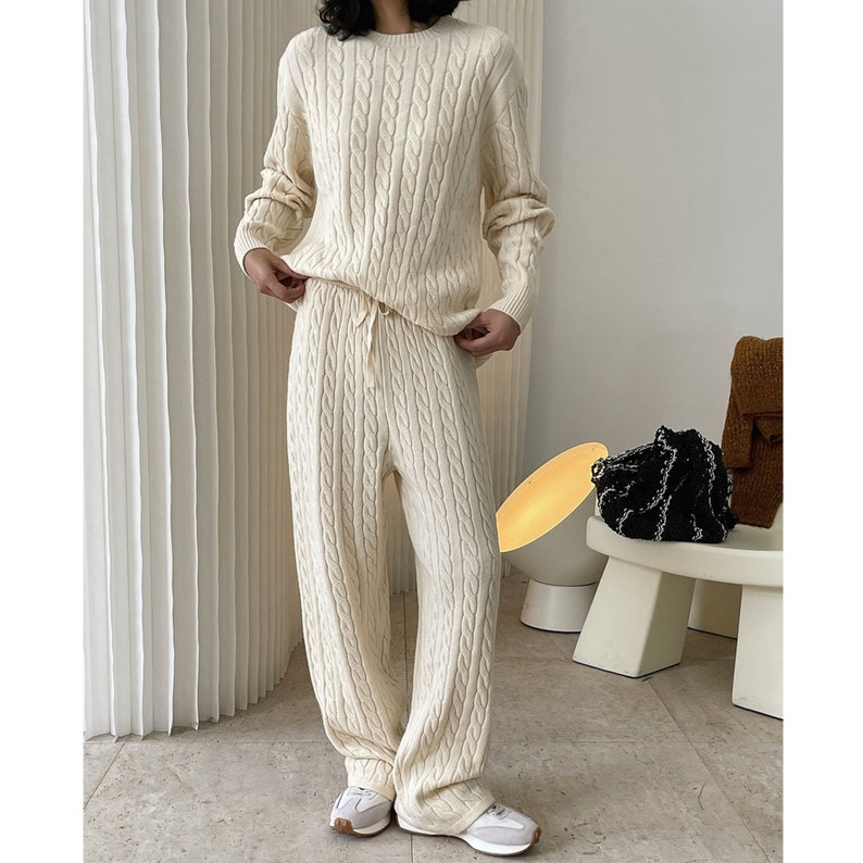 Cable Knitting Sweater Set Soft Knitted Sweater Spring Casual Etsy